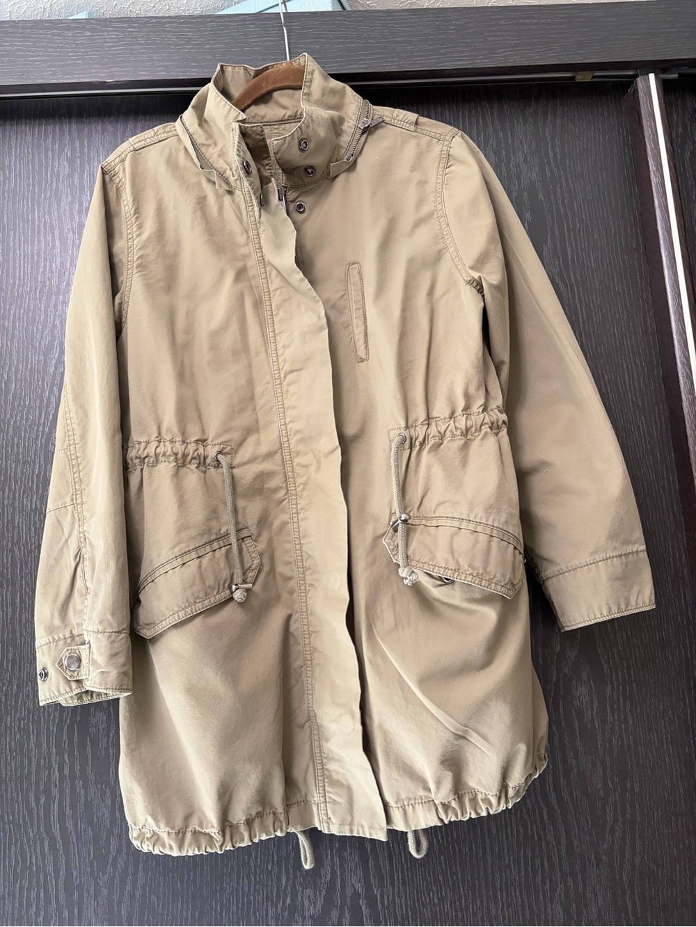 Green Olive Faux Fur Hood Parka Waxed Canvas Coat